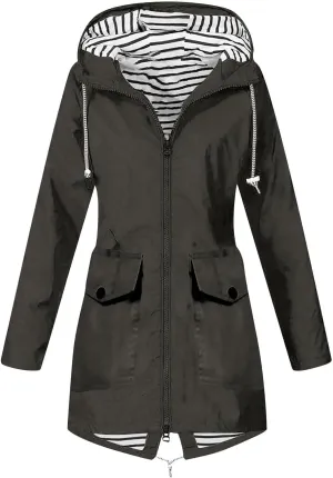 Rain Jacket Women 2024 Fall Lightweight Waterproof Raincoat Windbreaker Outdoor Hooded Trench Coat