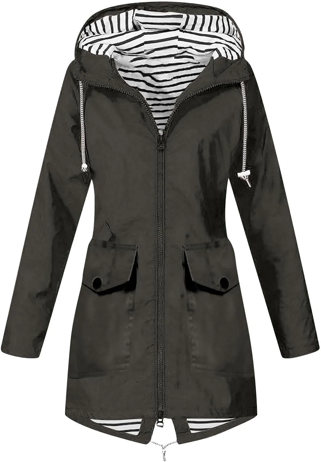 Rain Jacket Women 2024 Fall Lightweight Waterproof Raincoat Windbreaker Outdoor Hooded Trench Coat