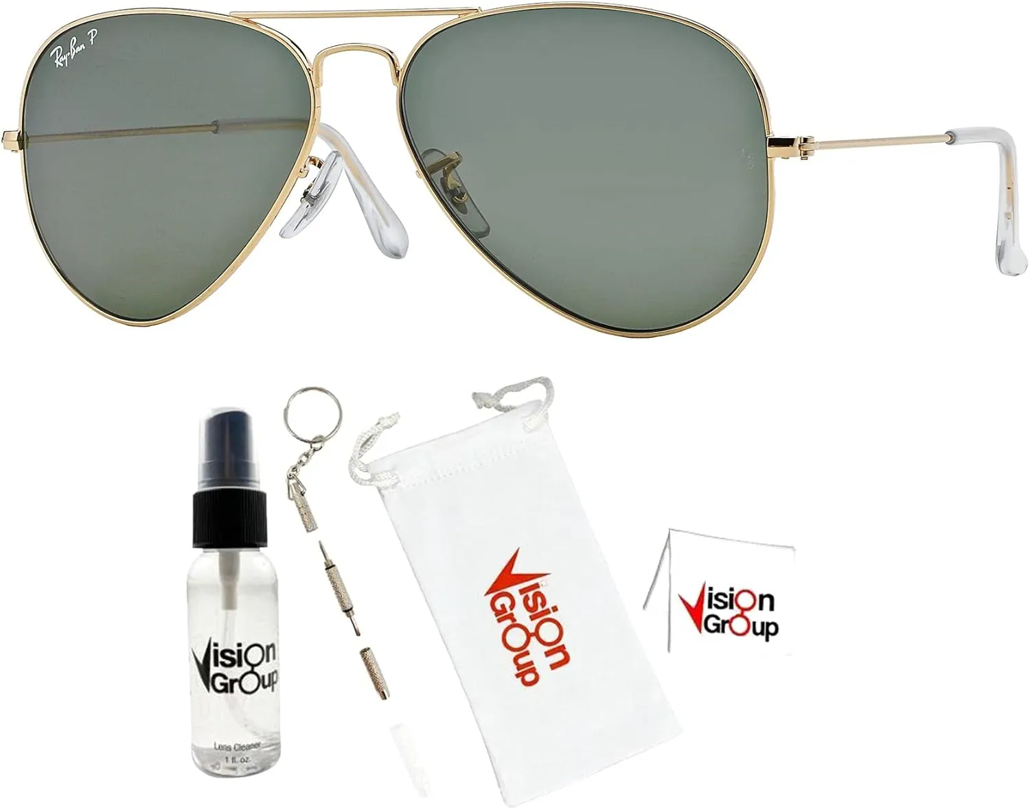 Ray-Ban RB3025 Metal Aviator Sunglasses   Vision Group Accessories Bundle