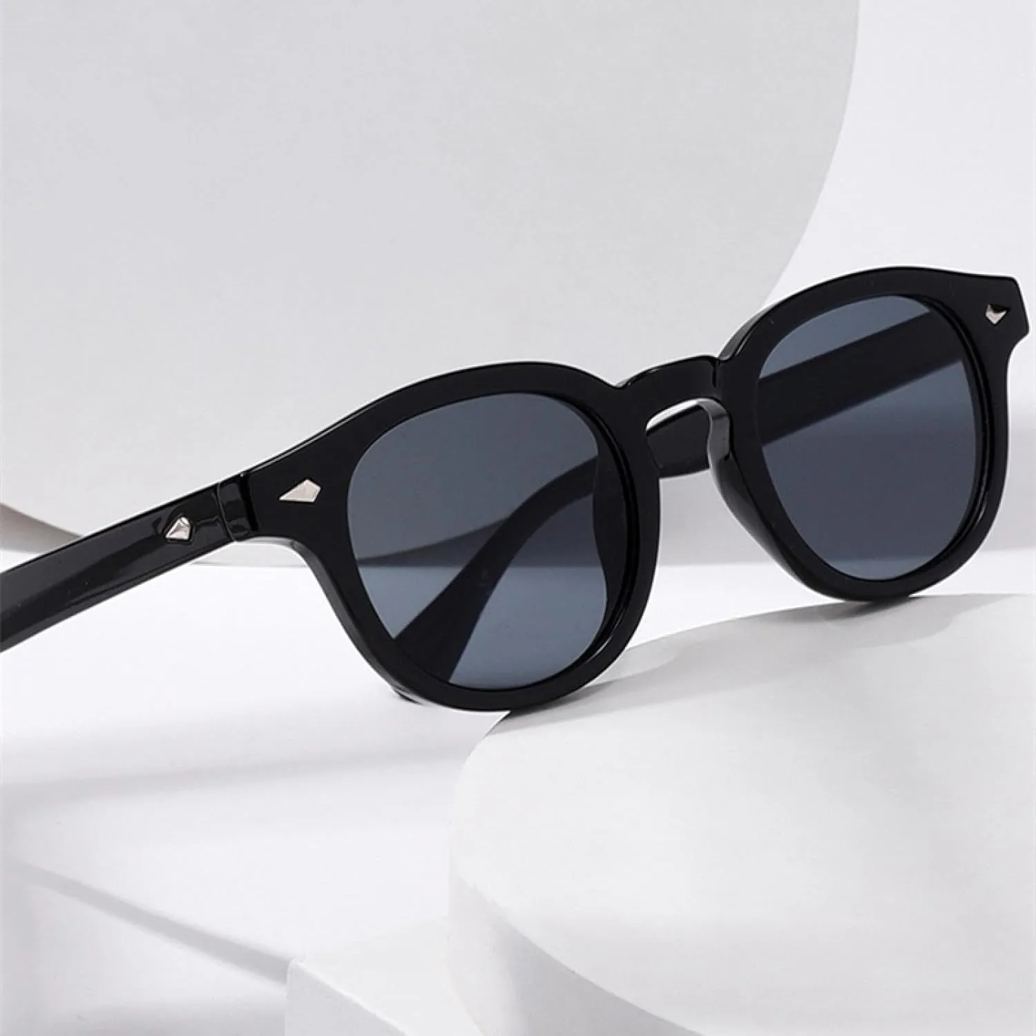 Retro Round Women for Sunglasses Uv400 Fashion Men Punk Rivets Gradient