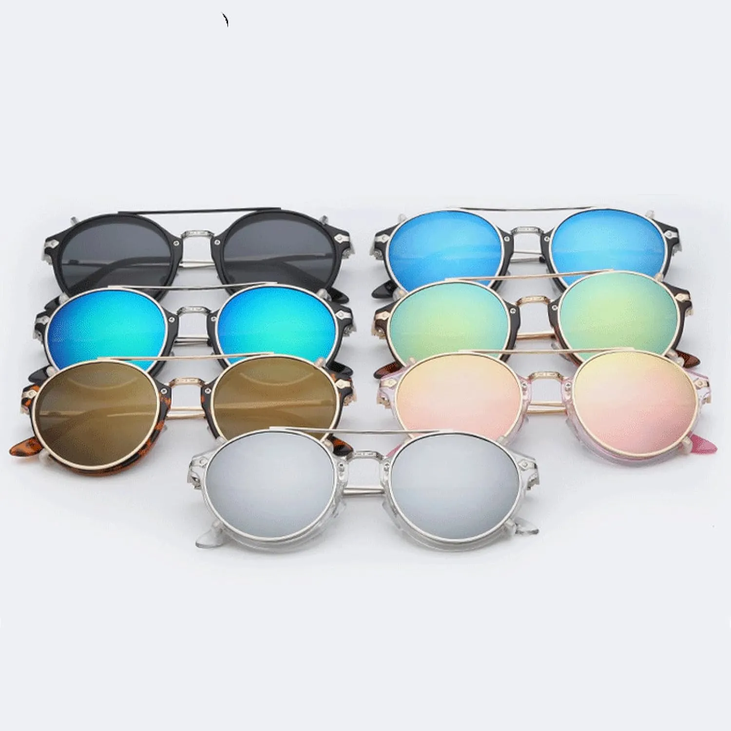 Retro Steampunk Round Clip on Sunglasses Men Women Double Layer Removable