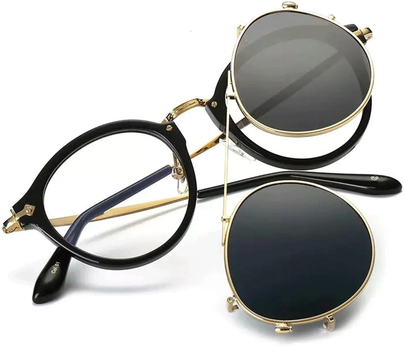 Retro Steampunk Round Clip on Sunglasses Men Women Double Layer Removable