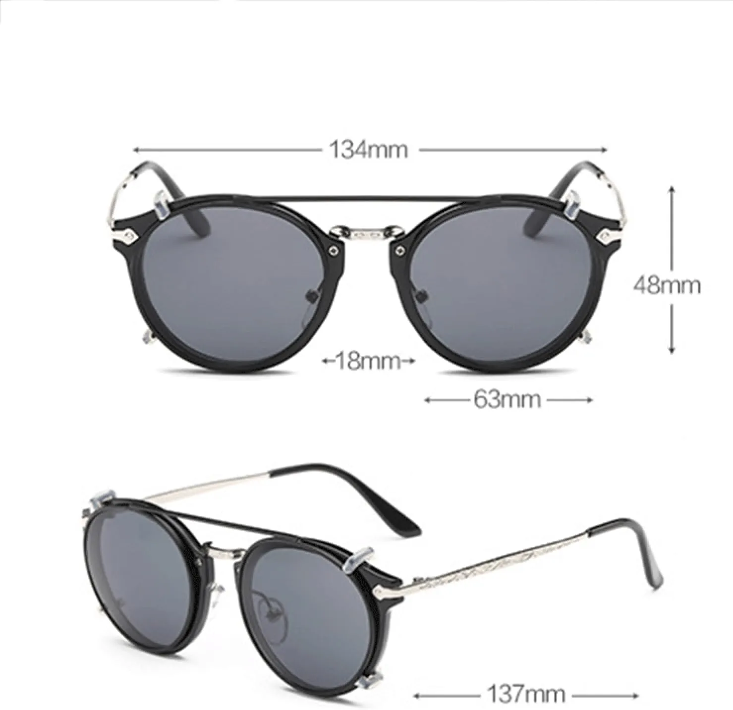 Retro Steampunk Round Clip on Sunglasses Men Women Double Layer Removable