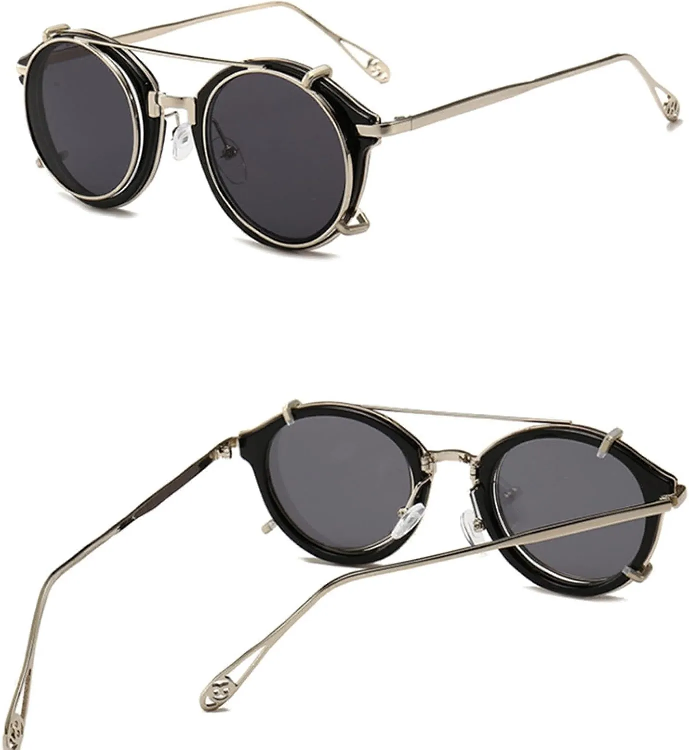 Retro Steampunk Round Clip on Sunglasses Men Women Double Layer Removable