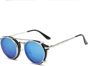 Retro Steampunk Round Clip on Sunglasses Men Women Double Layer Removable