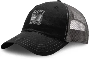 Richardson Mesh Hat Us Army Retired Embroidery Cotton Dad Hats for Men & Women Snapback Black Charcoal