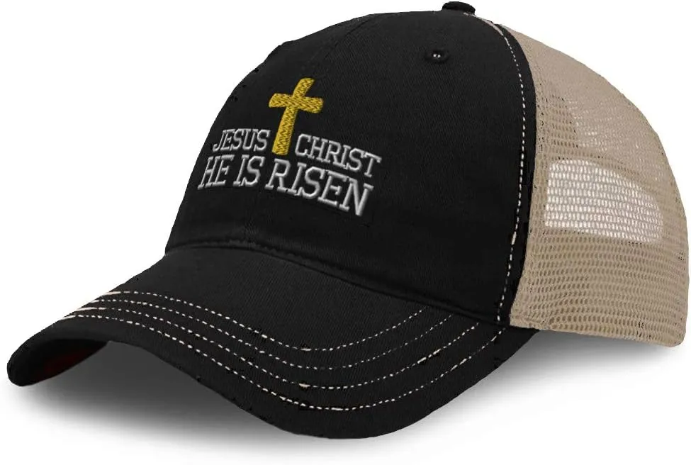 Richardson Trucker Mesh Hat Jesus Christ He is Risen Embroidery Cotton Snapback