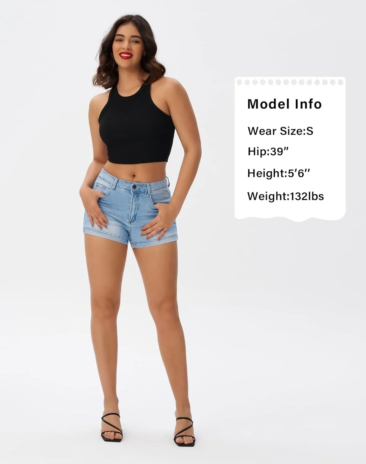 roswear Women's Casual Summer High Waisted Basic Jean Shorts Stretchy Denim Shorts