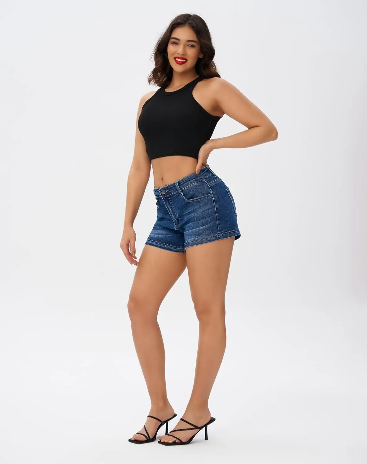 roswear Women's Casual Summer High Waisted Basic Jean Shorts Stretchy Denim Shorts