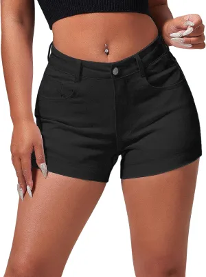 roswear Women's Casual Summer High Waisted Basic Jean Shorts Stretchy Denim Shorts