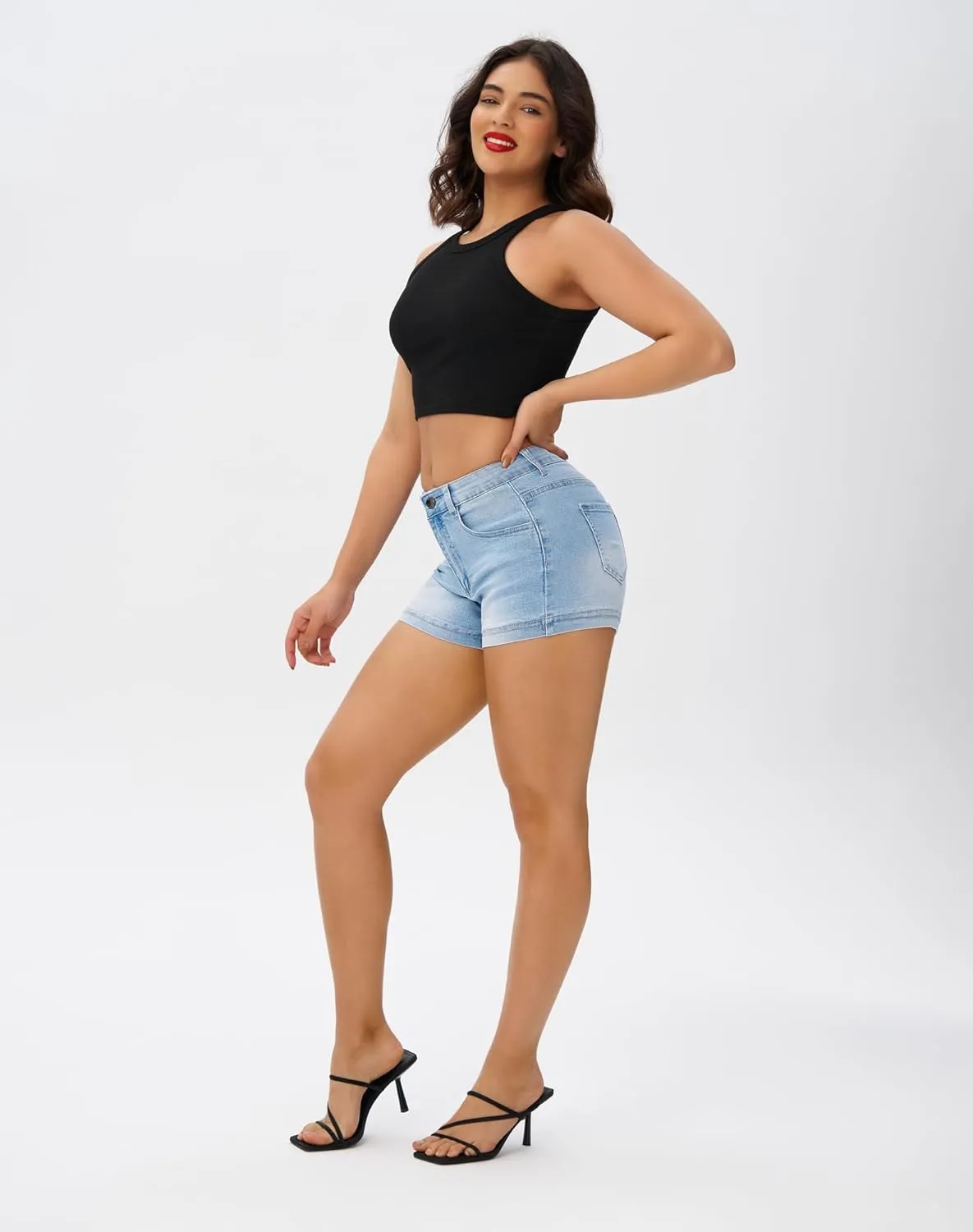 roswear Women's Casual Summer High Waisted Basic Jean Shorts Stretchy Denim Shorts