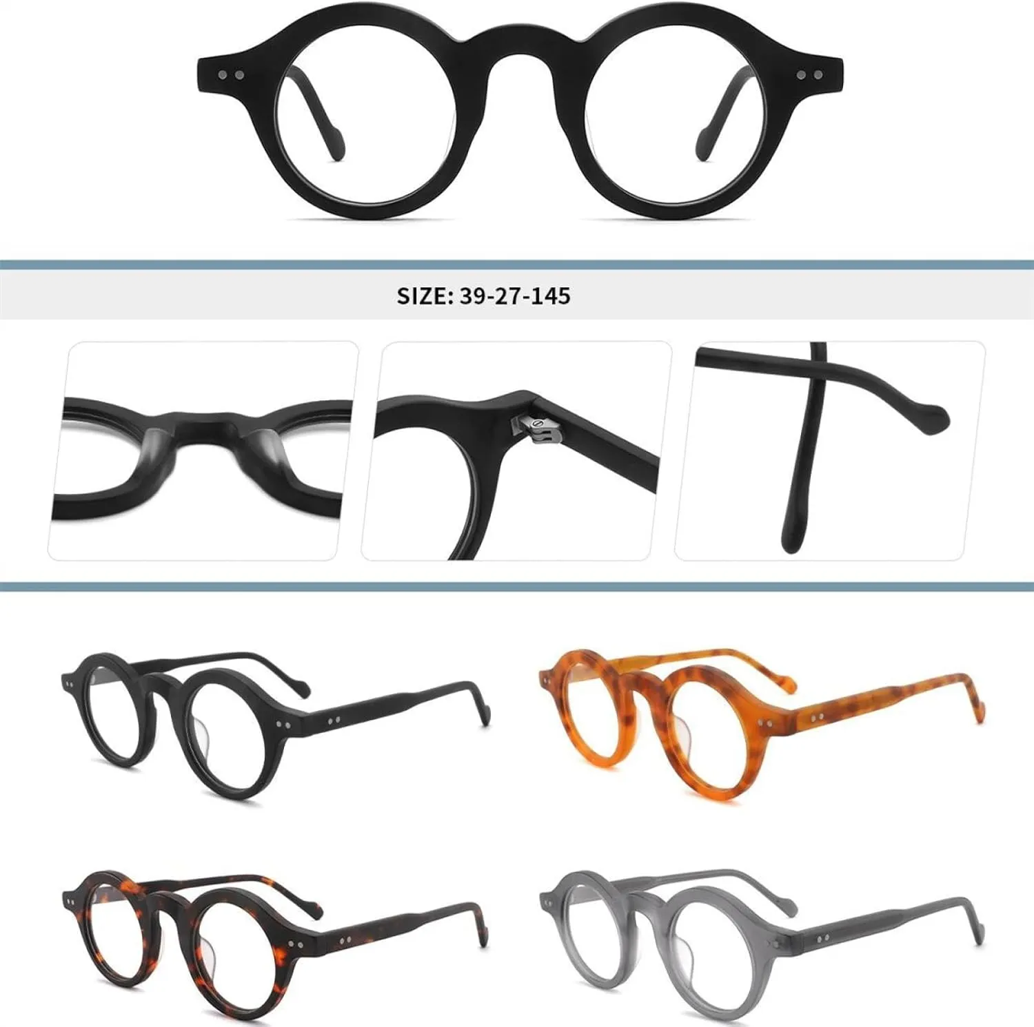 Round Glasses Frame Men Ladies Casual Rivet Spectacles