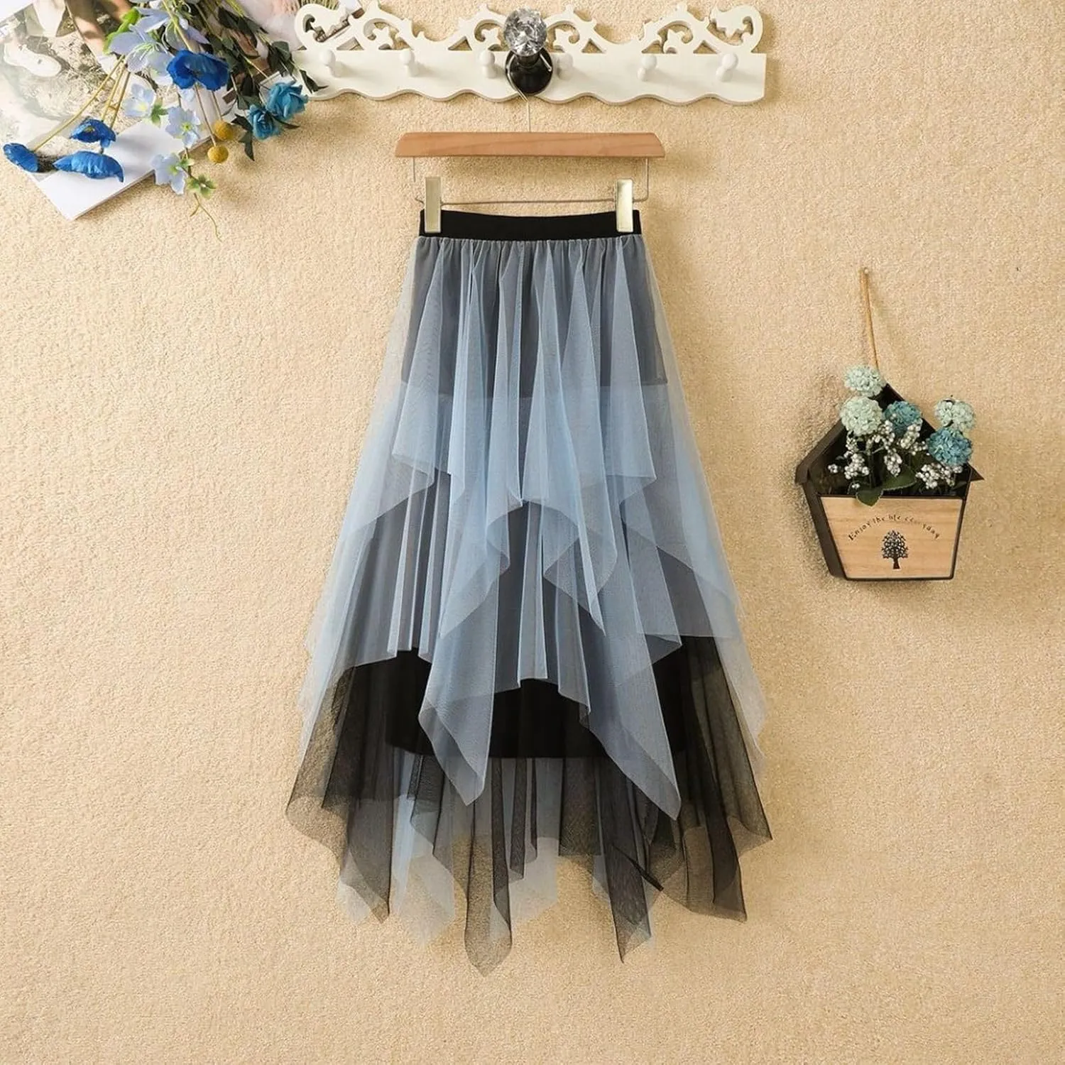 Ruffle Skirt for Women Trendy High Elastic Waist Retro Mesh Sheer Loose A-Line Long Skirts for Women Summer Vacation