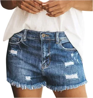 Rvidbe Womens Denim Shorts Teen Girls Casual Summer Comfy High Rise Stretchy Ripped Distressed Jean Shorts with Pockets Womens Jean Shorts High Waisted Shorts for Women Dressy Summer