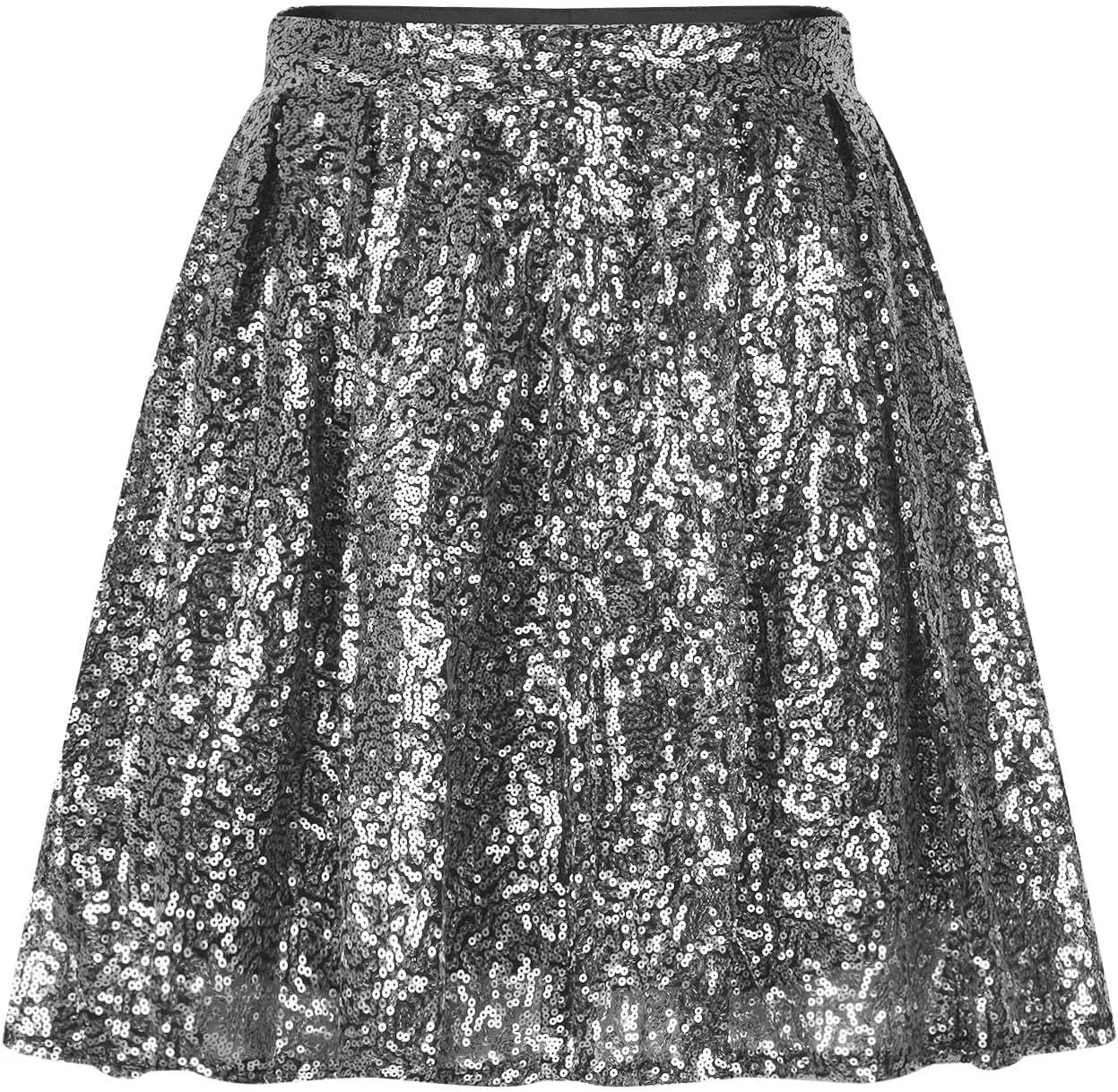 Sequin Mini Skirt for Women A-line Basic Skirt Stretchy Flared Casual Pleated Sparkly Skater Skirts Short Rave Skirt