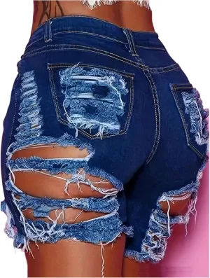 Sexy Womens Denim Shorts Stretchy Summer Frayed Raw Hem Ripped Jean Shorts Trendy Party Skinny High Rise Short Jeans