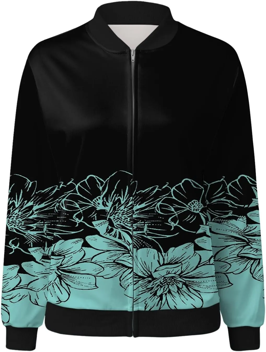 SHAOBGE Womens Casual Daily Jackets Lightweight Zip Up Casual Jacket Floral Print Coat Stand Collar Short Women's Utility