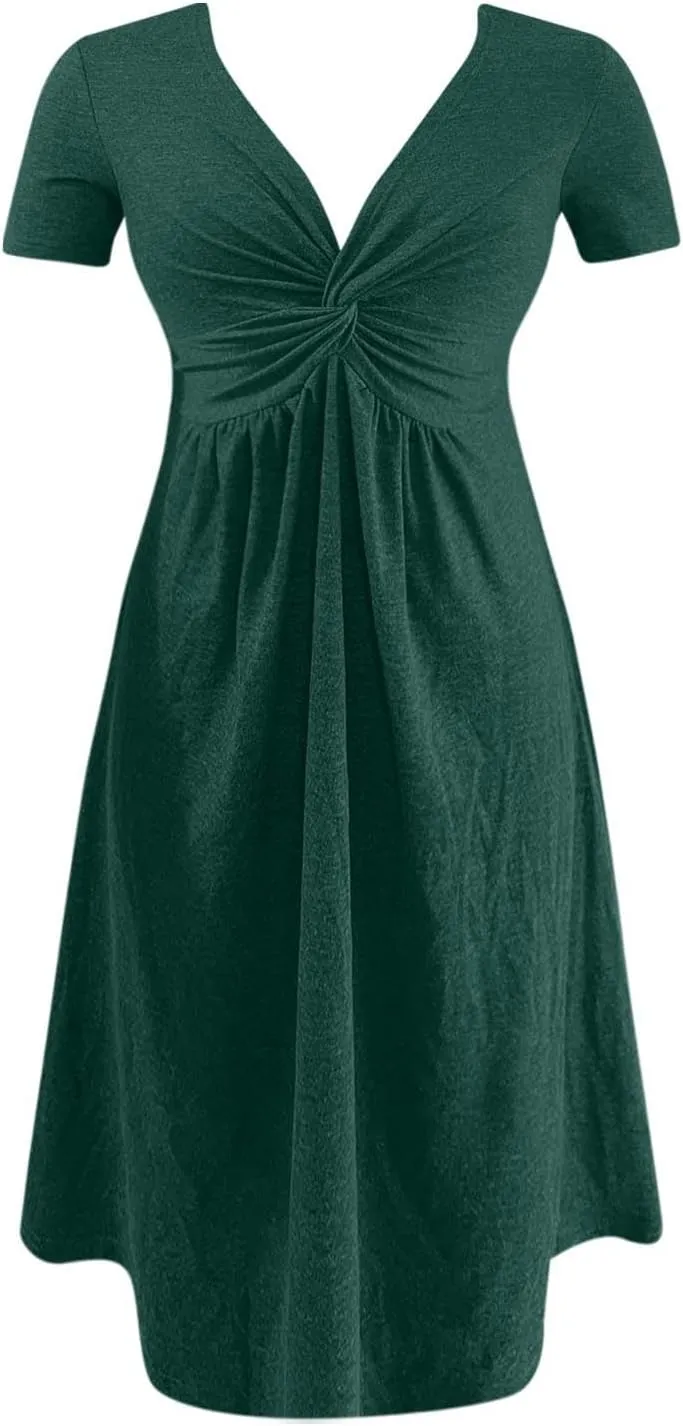 Short Shift Dresses for Women 2025 Boho Cotton Short Sleeve V Neck T Shirt Dress Comfy Wedding Guest Country Concert Outfits