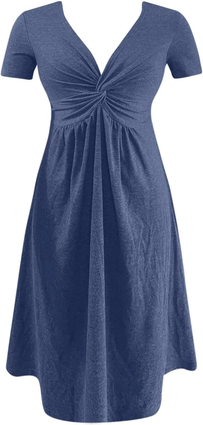 Short Shift Dresses for Women 2025 Boho Cotton Short Sleeve V Neck T Shirt Dress Comfy Wedding Guest Country Concert Outfits