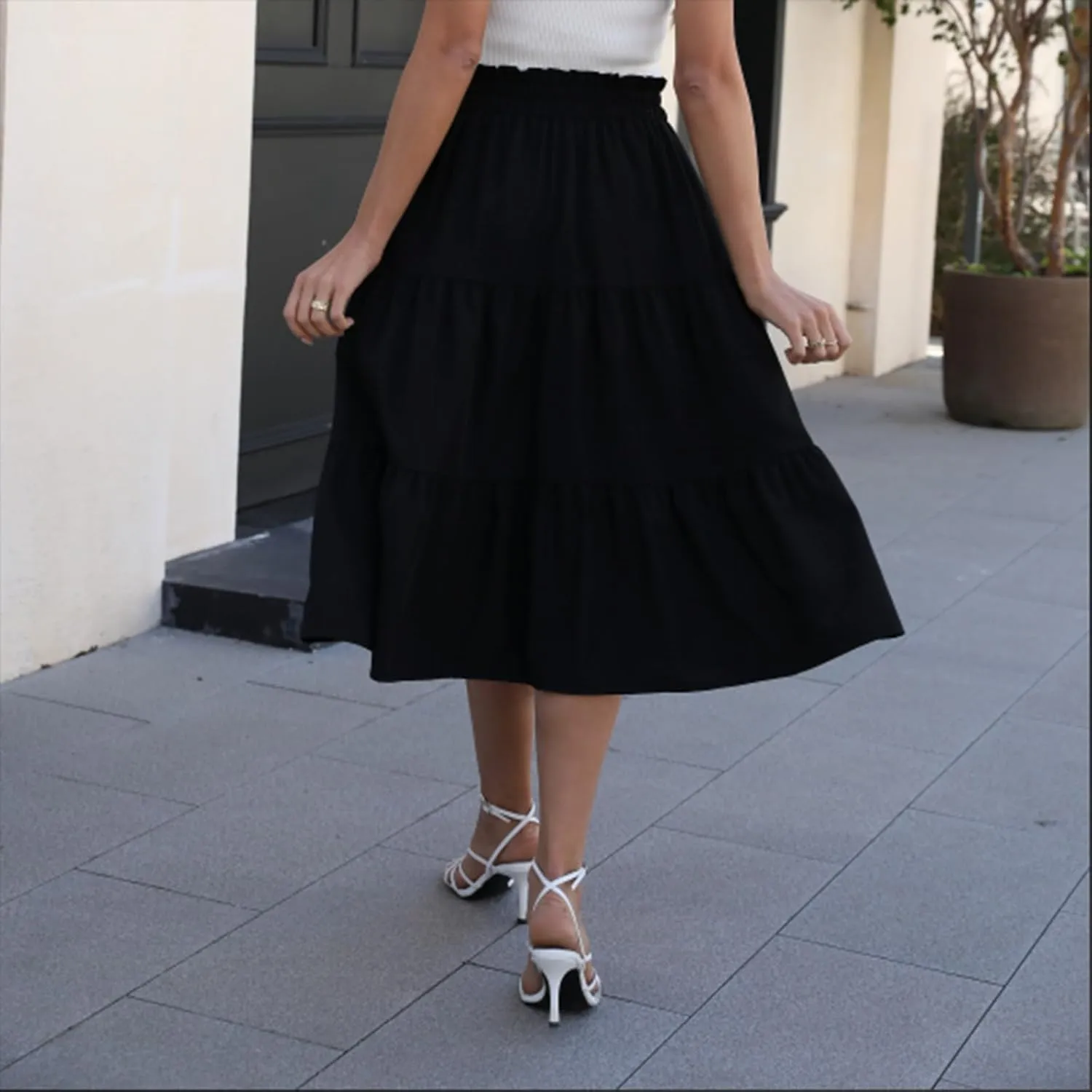 Skirts for Women Elastic Waist Loose Lace Casual Summer Fake Drawstring Flowy Tiered Renaissance Skirt