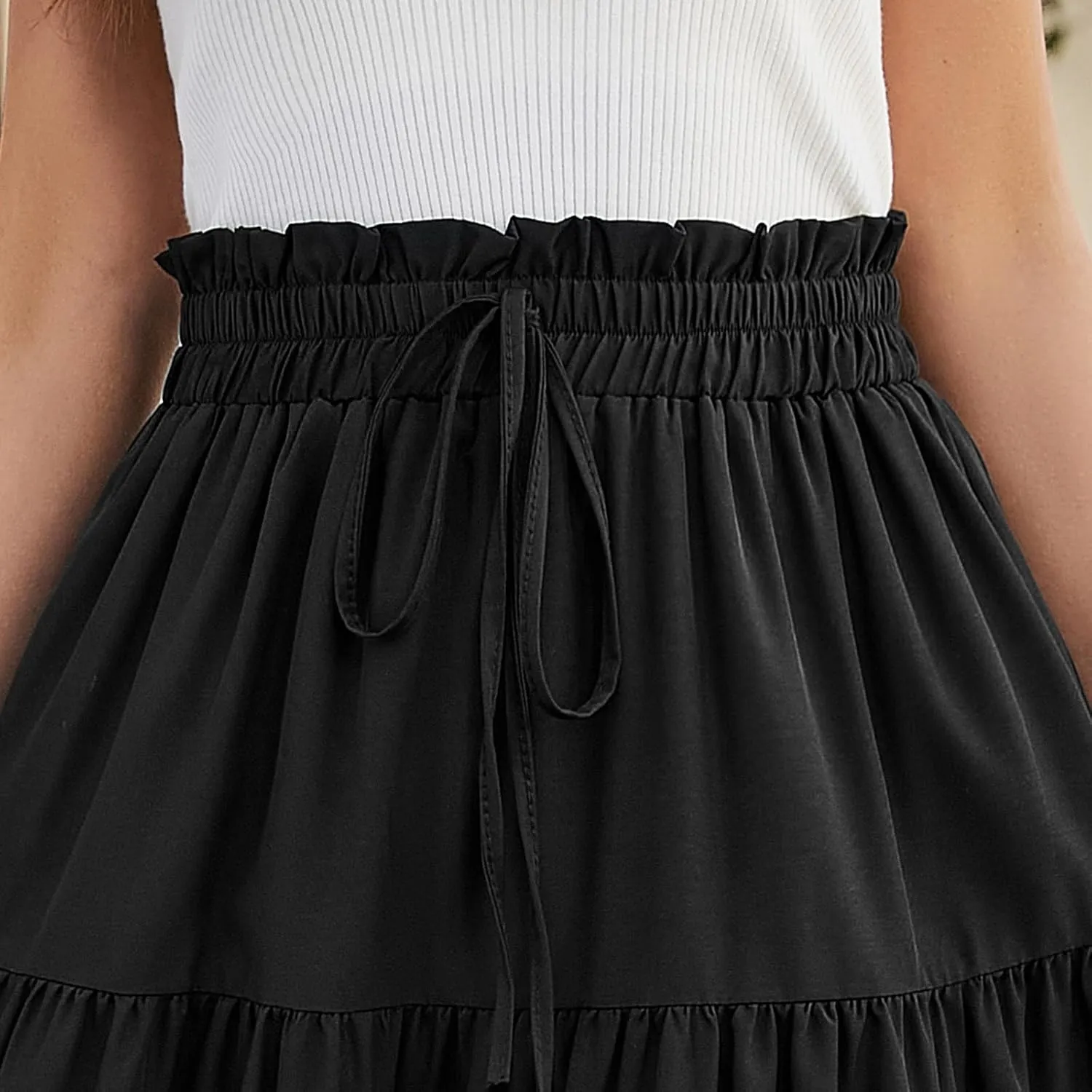 Skirts for Women Elastic Waist Loose Lace Casual Summer Fake Drawstring Flowy Tiered Renaissance Skirt