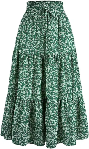 Skirts for Women Elastic Waist Loose Lace Casual Summer Fake Drawstring Flowy Tiered Renaissance Skirt