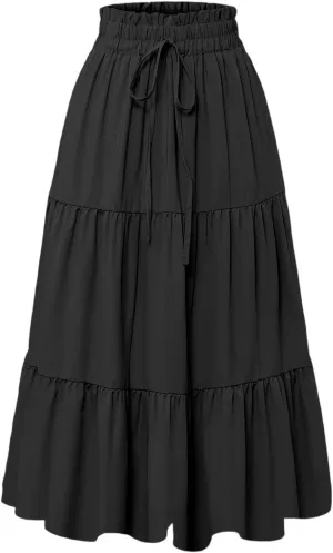Skirts for Women Elastic Waist Loose Lace Casual Summer Fake Drawstring Flowy Tiered Renaissance Skirt
