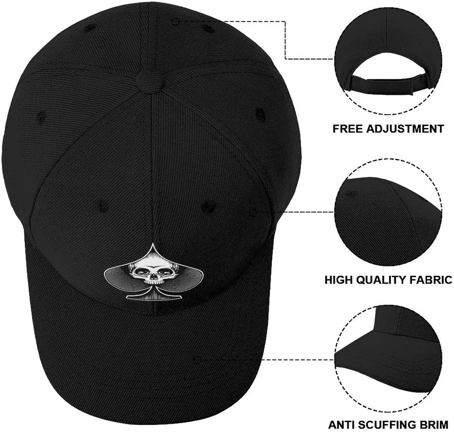 Skull in Spade Baseball Cap Adjustable Trucker Hats for Running Workouts and Outdoor Activities All Seasons