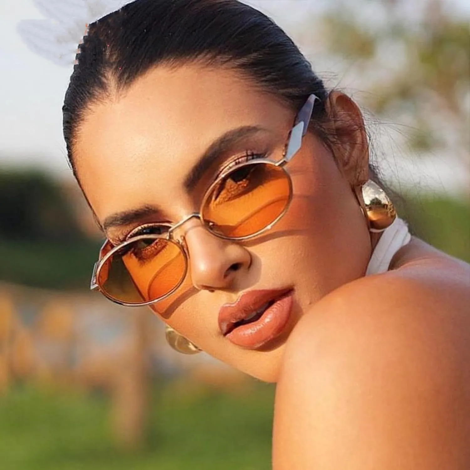 Small Frame Round Sun Glasses Women Luxury Vintage Metal Oval Sunglasses for Ladies Fashion Shades Eyewear