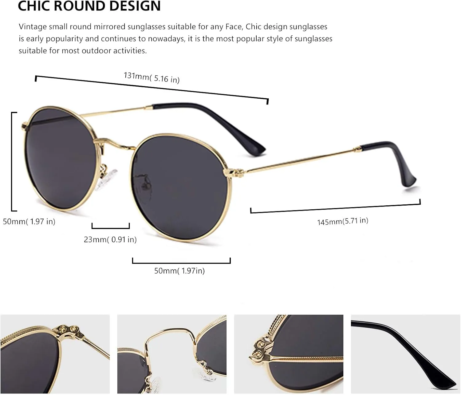 Small Round Polarized Sunglasses Retro Men Women Mirrored Lens Metal Frame Circle Sun Glasses Shades