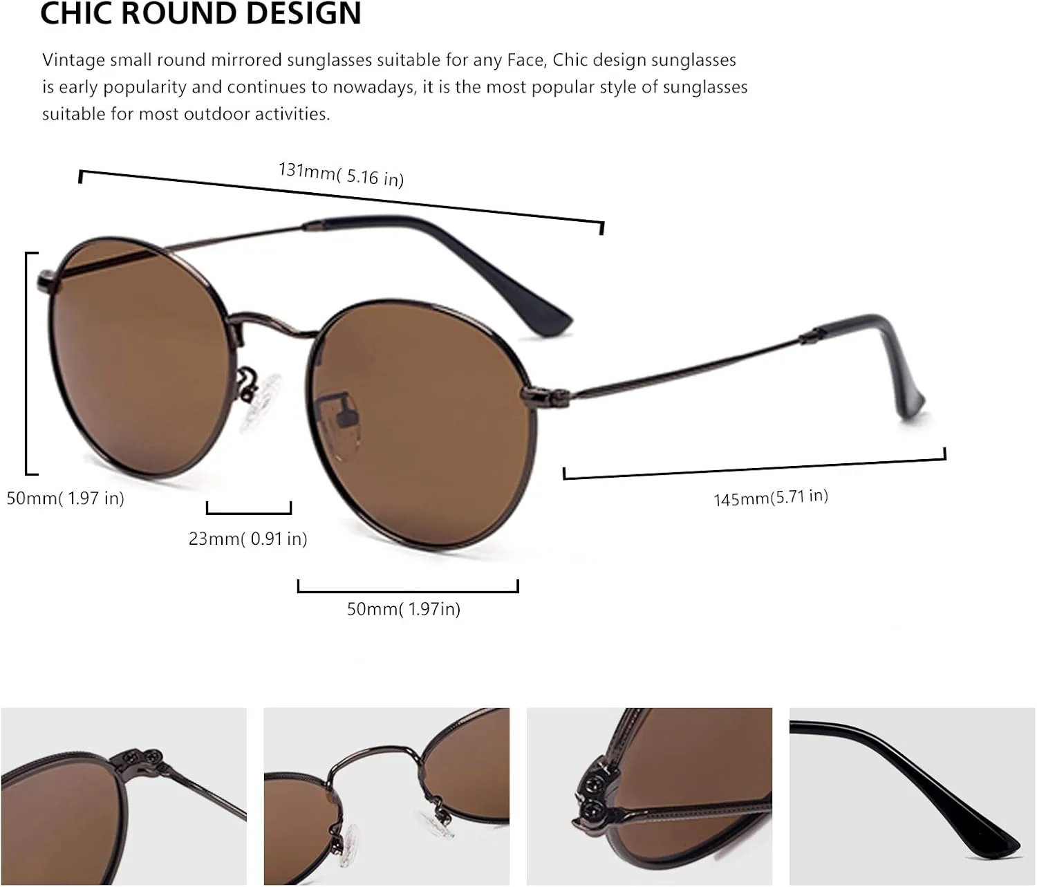 Small Round Polarized Sunglasses Retro Men Women Mirrored Lens Metal Frame Circle Sun Glasses Shades