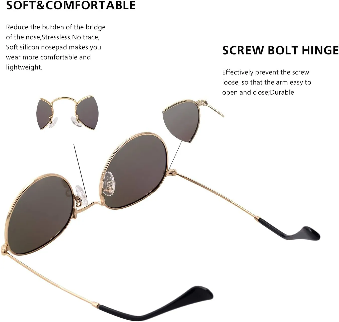 Small Round Polarized Sunglasses Retro Men Women Mirrored Lens Metal Frame Circle Sun Glasses Shades