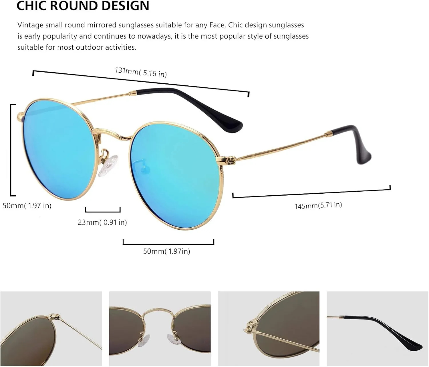 Small Round Polarized Sunglasses Retro Men Women Mirrored Lens Metal Frame Circle Sun Glasses Shades