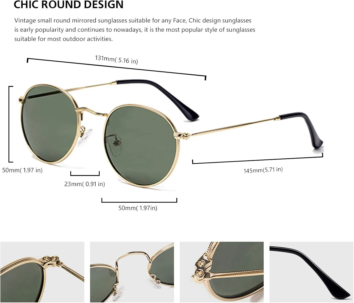 Small Round Polarized Sunglasses Retro Men Women Mirrored Lens Metal Frame Circle Sun Glasses Shades