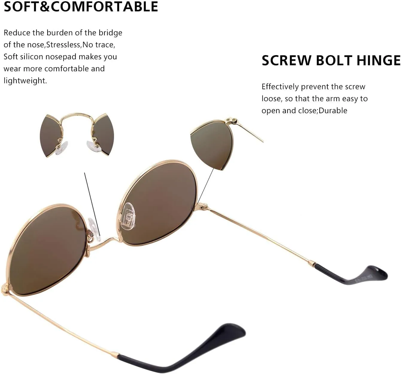 Small Round Polarized Sunglasses Retro Men Women Mirrored Lens Metal Frame Circle Sun Glasses Shades