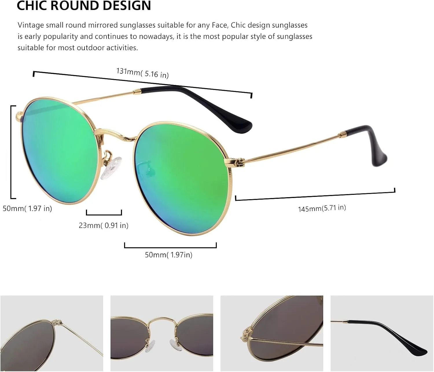 Small Round Polarized Sunglasses Retro Men Women Mirrored Lens Metal Frame Circle Sun Glasses Shades