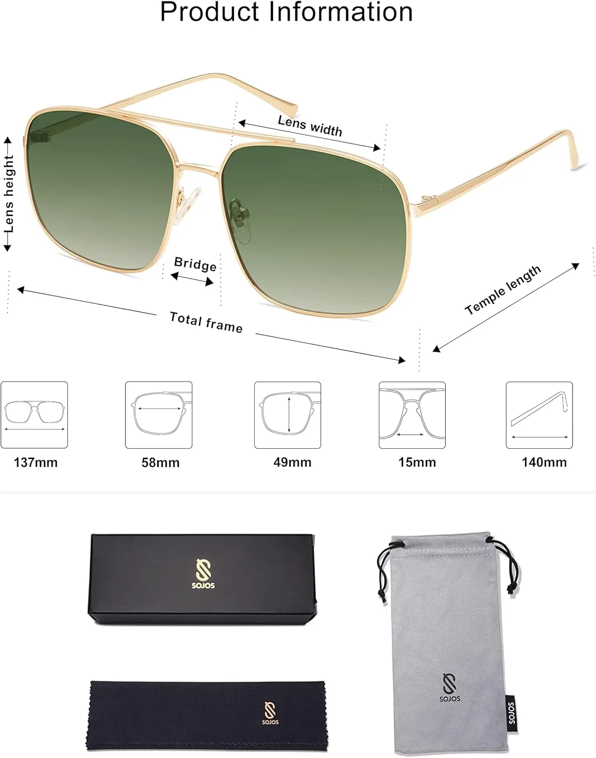 SOJOS Retro Square Aviator Sunglasses Womens Mens Aesthetic Y2k Light Lens Shades SJ1176