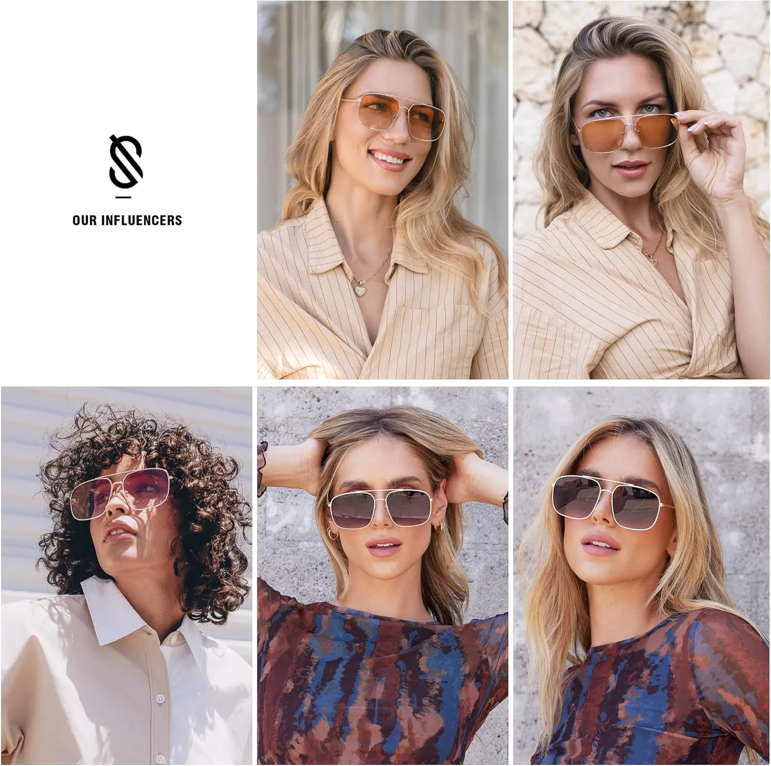 SOJOS Retro Square Aviator Sunglasses Womens Mens Aesthetic Y2k Light Lens Shades SJ1176