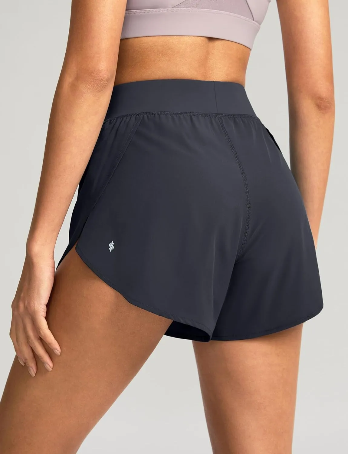 Soothfeel High Waisted Athletic Running Shorts for Women Dolphin Shorts High Split Quick Dry Gym Workout Shorts with Liner