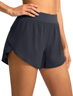 Soothfeel High Waisted Athletic Running Shorts for Women Dolphin Shorts High Split Quick Dry Gym Workout Shorts with Liner