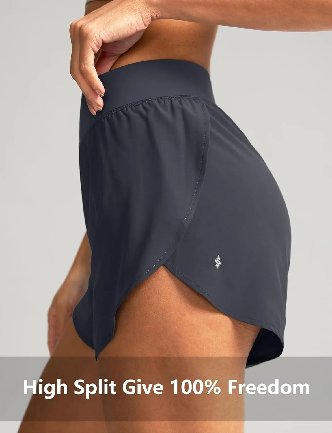 Soothfeel High Waisted Athletic Running Shorts for Women Dolphin Shorts High Split Quick Dry Gym Workout Shorts with Liner