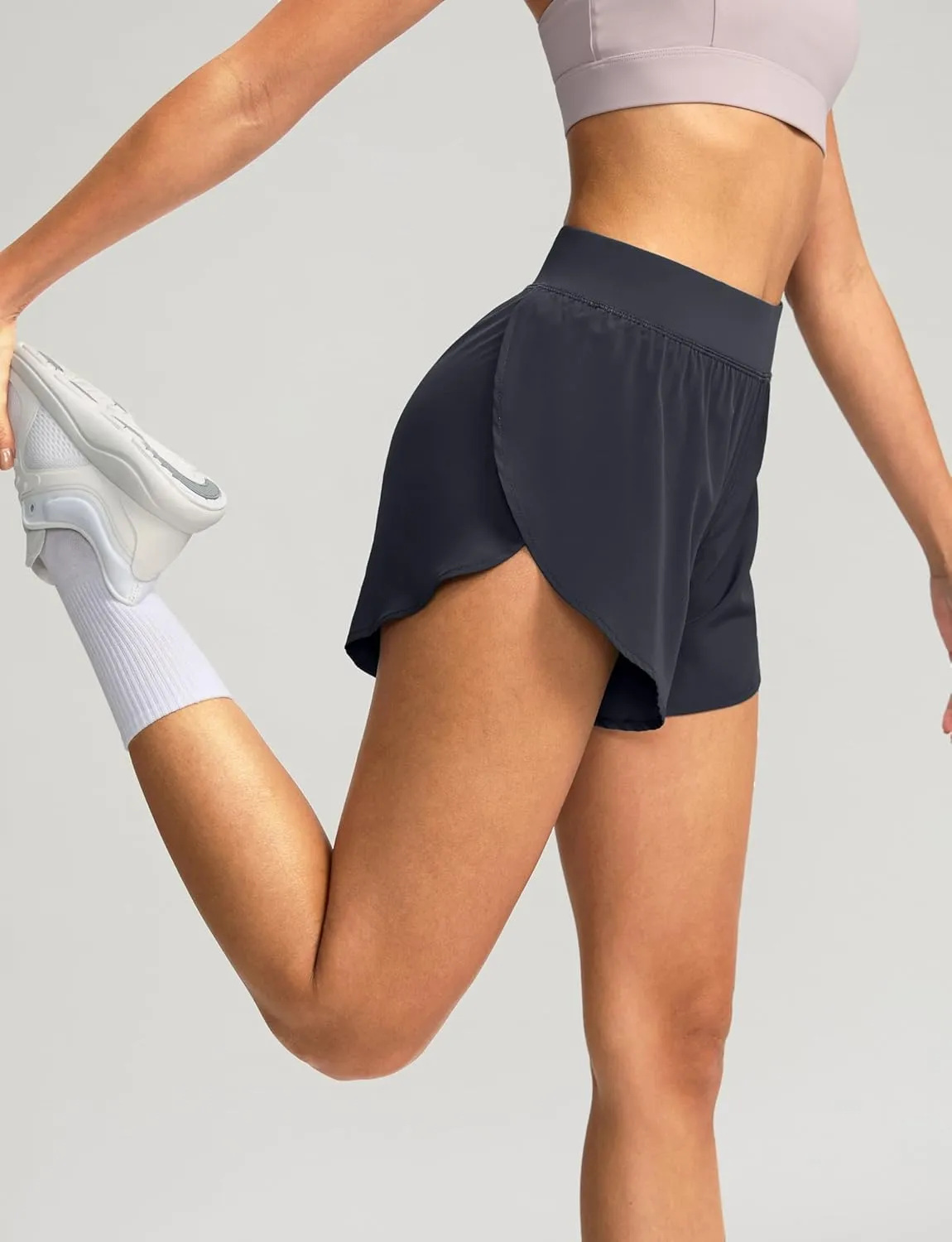 Soothfeel High Waisted Athletic Running Shorts for Women Dolphin Shorts High Split Quick Dry Gym Workout Shorts with Liner
