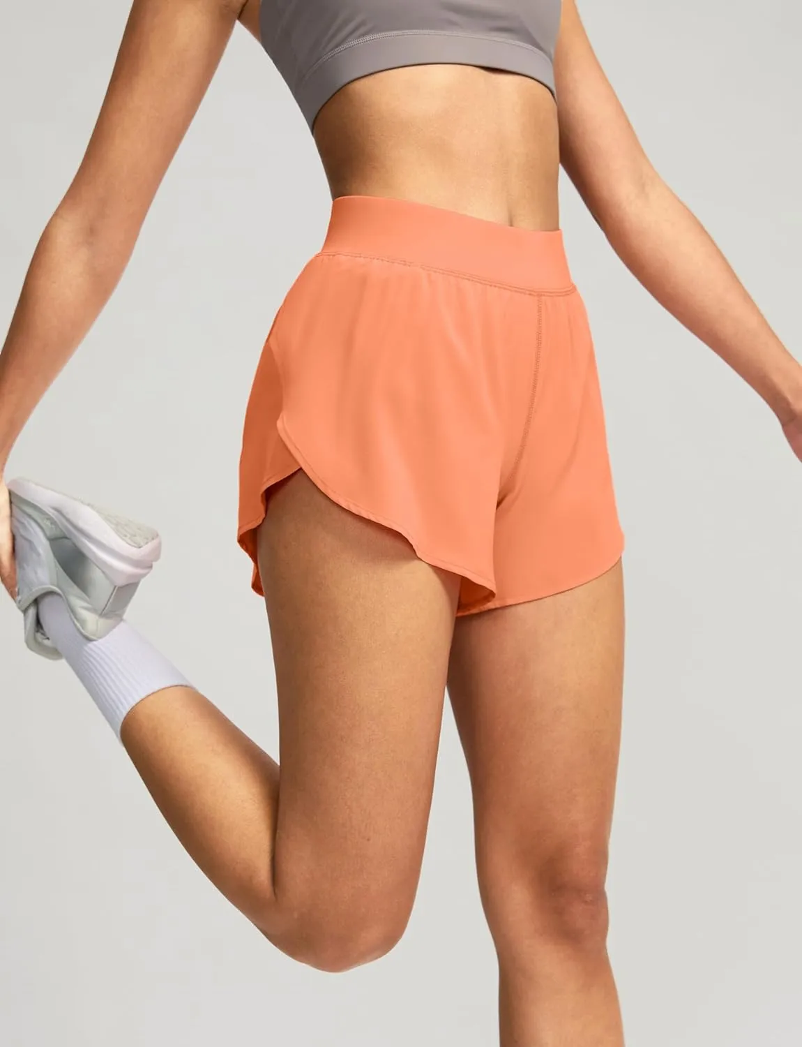Soothfeel High Waisted Athletic Running Shorts for Women Dolphin Shorts High Split Quick Dry Gym Workout Shorts with Liner