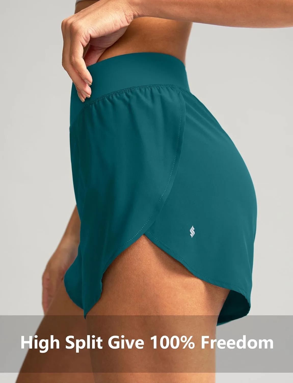 Soothfeel High Waisted Athletic Running Shorts for Women Dolphin Shorts High Split Quick Dry Gym Workout Shorts with Liner