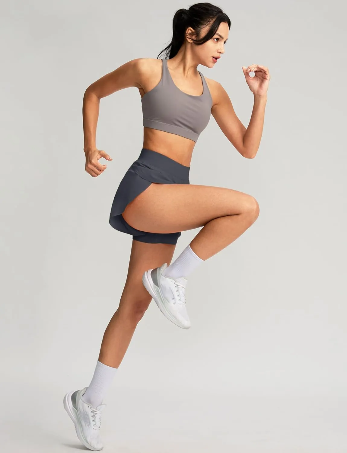 Soothfeel High Waisted Athletic Running Shorts for Women Dolphin Shorts High Split Quick Dry Gym Workout Shorts with Liner