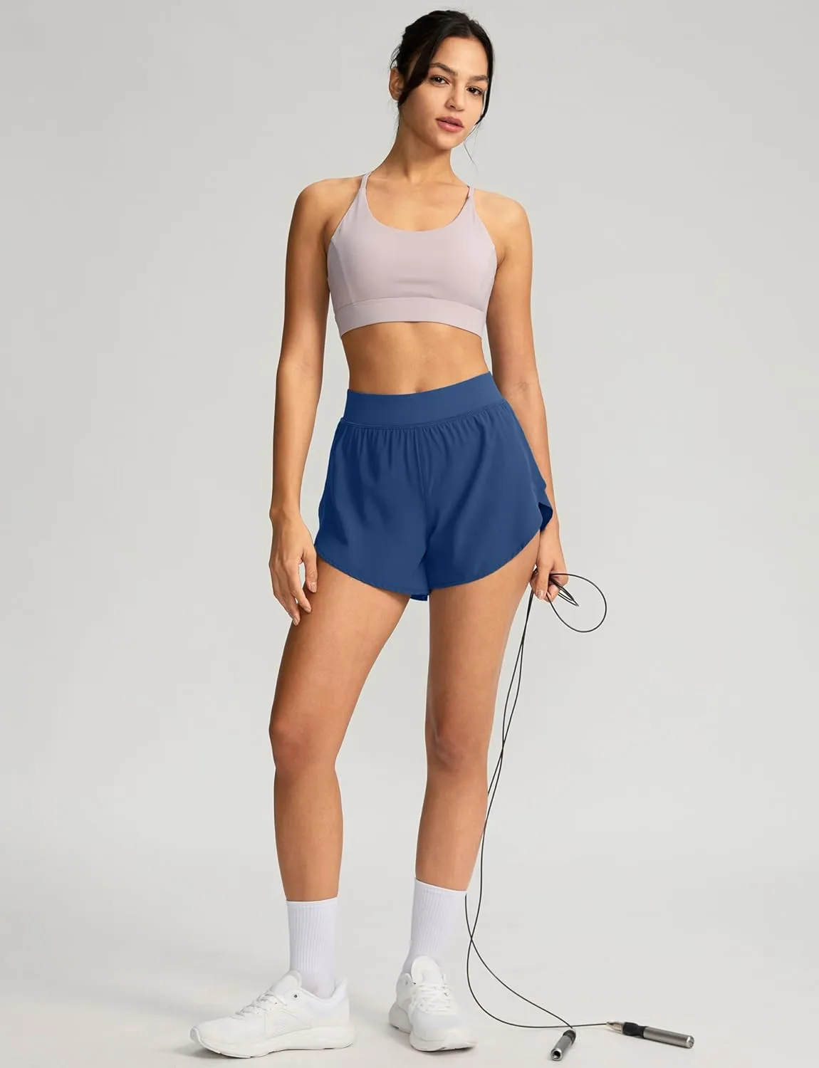 Soothfeel High Waisted Athletic Running Shorts for Women Dolphin Shorts High Split Quick Dry Gym Workout Shorts with Liner
