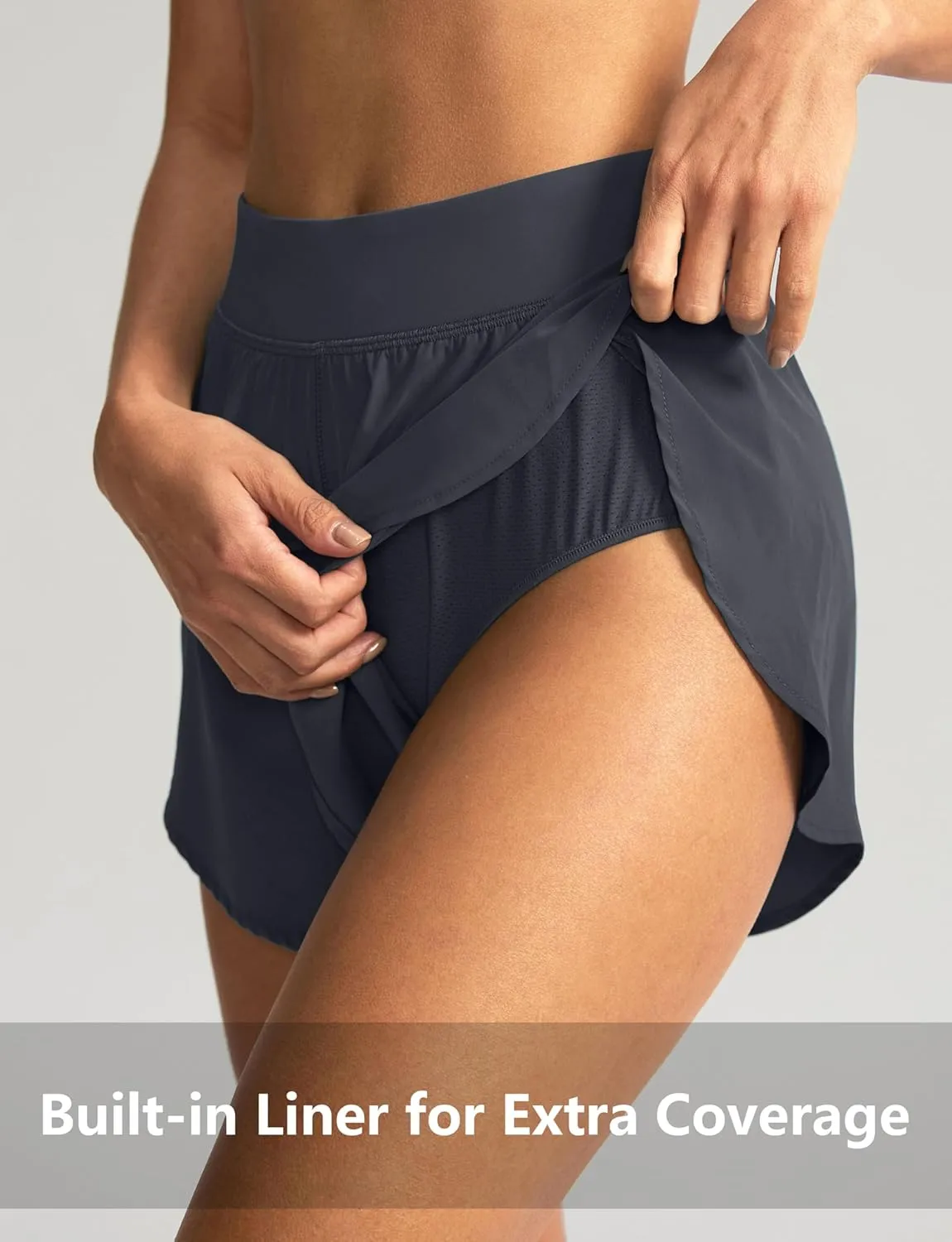 Soothfeel High Waisted Athletic Running Shorts for Women Dolphin Shorts High Split Quick Dry Gym Workout Shorts with Liner