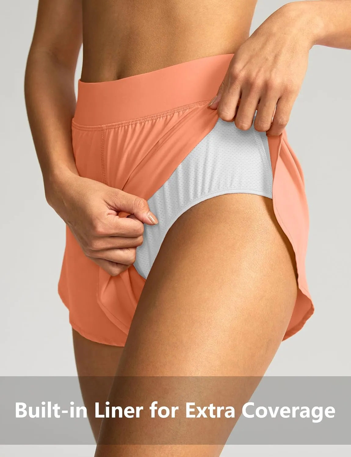 Soothfeel High Waisted Athletic Running Shorts for Women Dolphin Shorts High Split Quick Dry Gym Workout Shorts with Liner