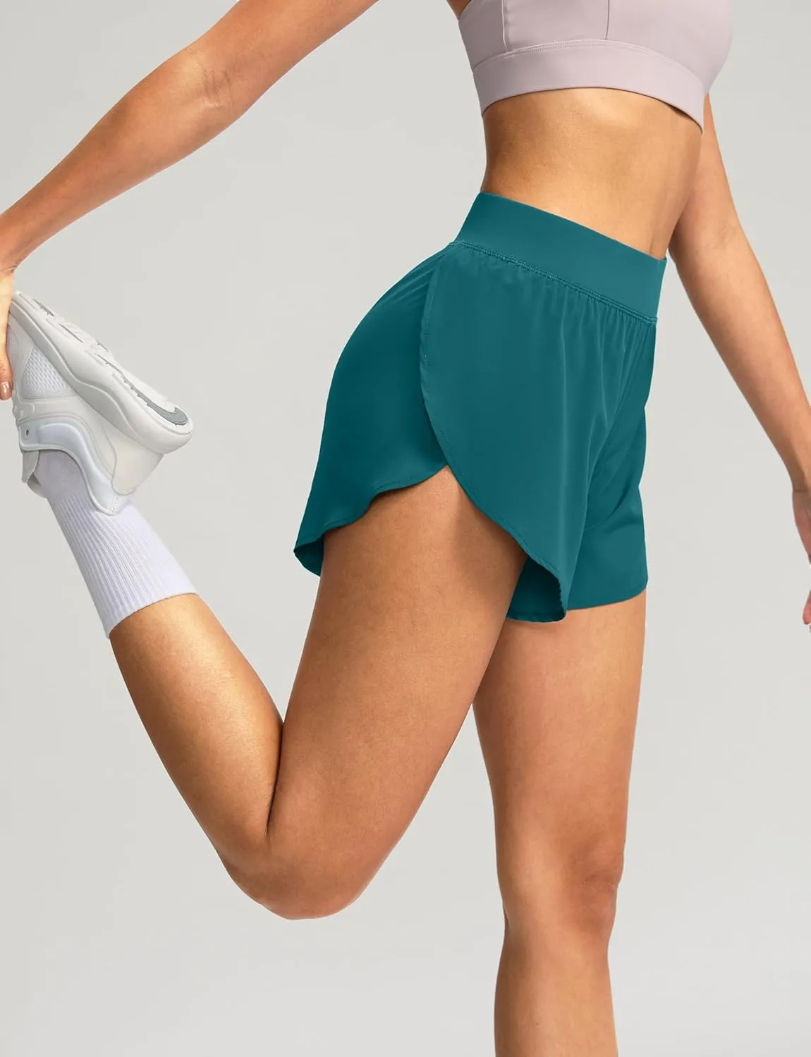 Soothfeel High Waisted Athletic Running Shorts for Women Dolphin Shorts High Split Quick Dry Gym Workout Shorts with Liner