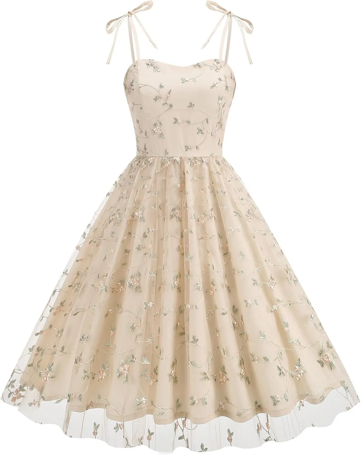 Spaghetti Strap Floral Embroidered Dress for Women Wedding Guest Tea Party Dress for Woman Tulle Prom Formal Cocktail Dress